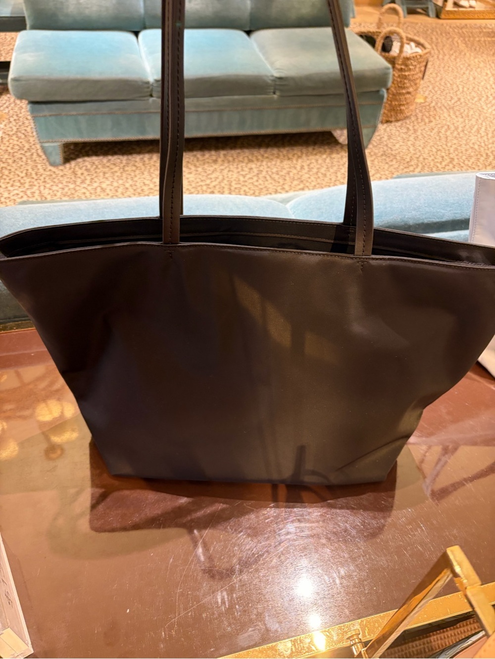 Tory Burch black Tote nylon tote bag zip closure logo accent gold in Large - Picture 2 of 6